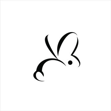 rabbit logo simple black outline icon illustration of cute animal vector design