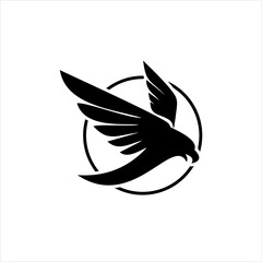 flying wings logo simple flat black abstract circle bird vector icon design
