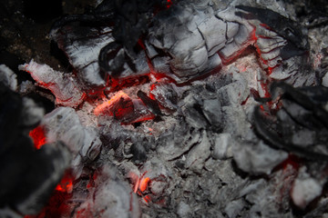 The heat of smoldering charcoal in the dark.