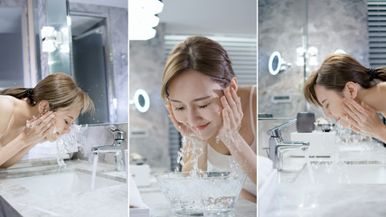 beauty woman wash her face