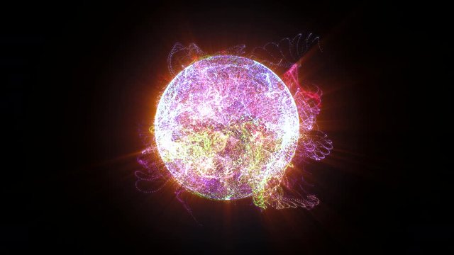 Plasma Sphere Swirl Wave 4K Reality Loop Creative Motion Background. Electric Explosion Energy Ripple 3D Circle Shape Animation.