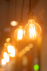 Vintage Light bulbs hanging from the ceiling