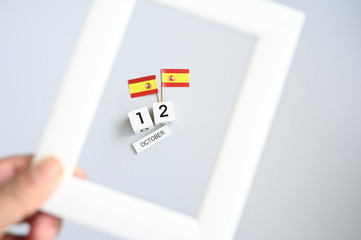 October 12 calendar and flag Spain Concept independence day Spain with space for your text.