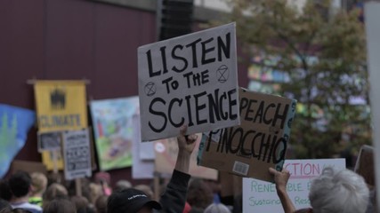 4K People protesting in the streets of Seattle during the 2019 Global Climate Strike