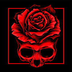 red skull roses vector logo