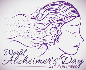 Woman's Outlines Faded in the World Alzheimer's Day Commemoration, Vector Illustration