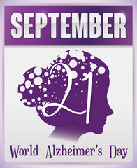 Commemorative Calendar with Woman Silhouette for World Alzheimer's Day Celebration, Vector Illustration