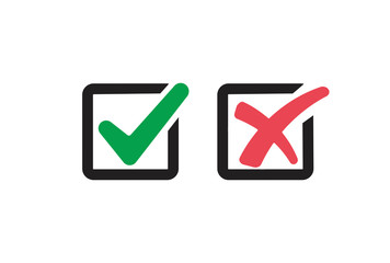 Check box list icons set, green and red isolated on white background, vector illustration.