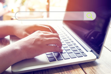 Searching information data on internet networking concept. Women use laptop to search the internet,...