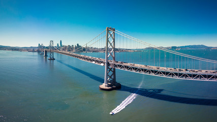 Aerial Cityscape view of the Bay Bridge and San Francisco