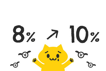 ル	税金・消費税・増税・学校イメージ素材：泣きながら猫が解説するシンプルなイラスト - 8%・10%増税