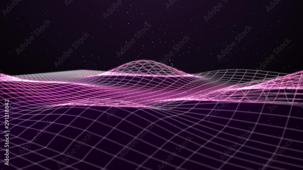 Poster wireframe landscape magic technology 4k in galaxy nebula cyber scifi motion. 3d futuristic abstract 