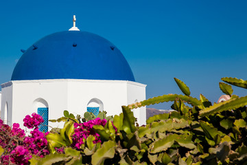 Traditional architecture of the churches of the Oia City in Santorini Island