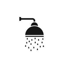 Shower vector icon, Shower faucet flat icon with flowing water drops symbol.