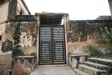 Local house doors in Mandawa, Jaipur, India. Traditional architecture is Haveli