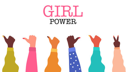 Girls hand with thumb up. Concept of girl power, strong girls, women. Vector Illustration.