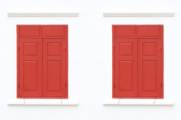 old vintage wood window on white wall background