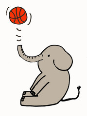 an elephant playing with basket ball 