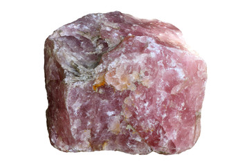 Rose quartz mineral stone isolated on white