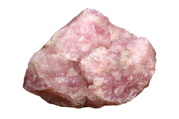 Rose quartz mineral stone isolated on white - obrazy, fototapety, plakaty