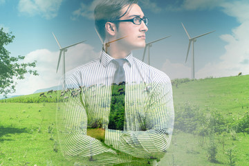 Green energy anc ecology concept with businessman
