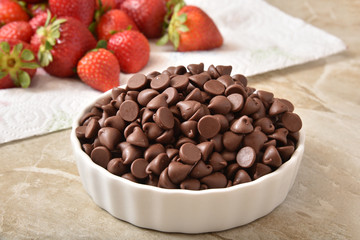 Chocolate chips and strawberries