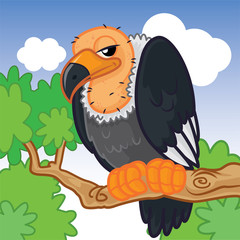 A vulture in the tree, animal cartoon, vulture cartoon