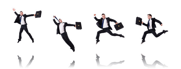 Jumping businessman isolated on the white