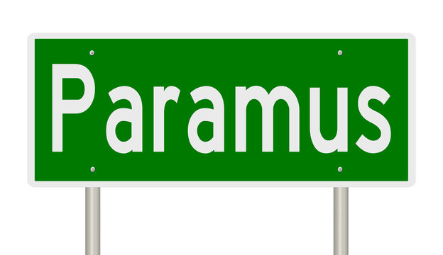 Rendering of a green road sign for Paramus New Jersey