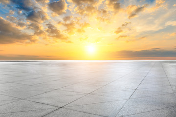 Empty square floor and beautiful sunset clouds