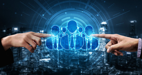 Human Resources Recruitment and People Networking Concept. Modern graphic interface showing...