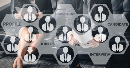Human Resources Recruitment and People Networking Concept. Modern graphic interface showing...