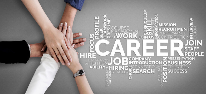 Human Resources Recruitment and People Networking Concept. Modern graphic interface showing professional employee hiring and headhunter seeking interview candidate for future manpower.