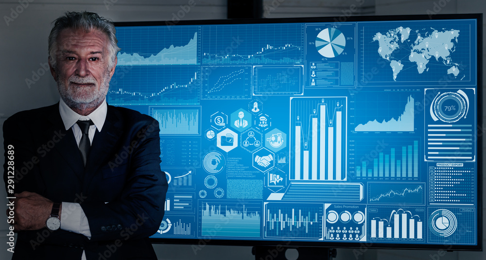 Poster data analysis for business and finance concept. graphic interface showing future computer technology