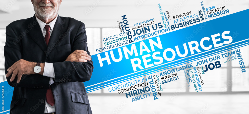 Poster human resources recruitment and people networking concept. modern graphic interface showing professi