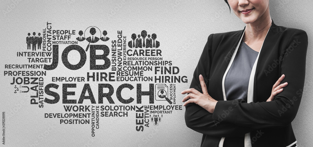 Poster human resources recruitment and people networking concept. modern graphic interface showing professi
