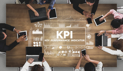KPI Key Performance Indicator for Business Concept - Modern graphic interface showing symbols of...
