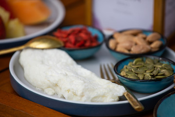 Delicious Egg White Omelette for healthy breakfast with different nuts