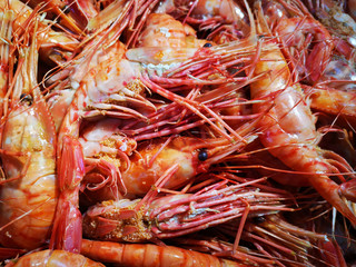 Natural background of red boiled shrimp