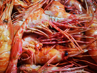 Natural background of red boiled shrimp