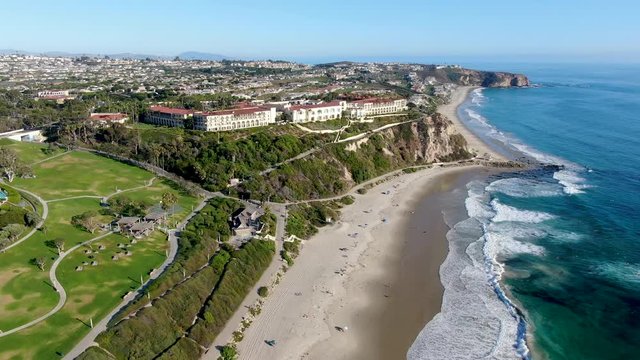 Aerial view of Salt Creek and Monarch beach coastline. Small neighborhood in Orange County, California located within the city of Dana Point. USA. Aerial view of wealthy villa and coastline. 