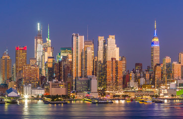 Fototapeta na wymiar New York City Manhattan midtown buildings skyline at night
