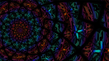 Ornate geometric pattern and artfully abstract multicolored background