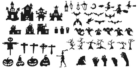  Collection of halloween silhouettes icon