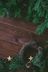 Christmas Natural Decoration on wood background