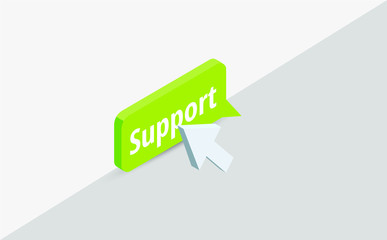 Customer support flat isometric vector concept. Mouse click support button.