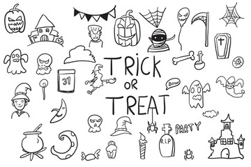 set halloween doodle vector hand drawn elements