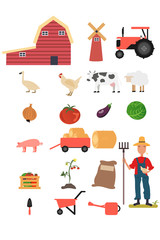  set of vector farm elements and animals 