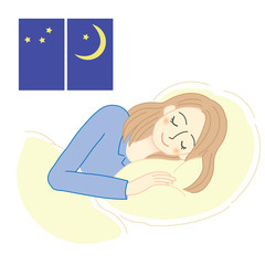 不眠症の女性のイラスト　睡眠　リラックス