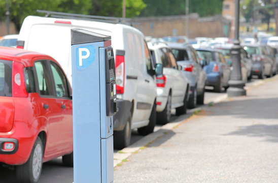 Street Car Parking Meter Ticket Machine Rome Italy